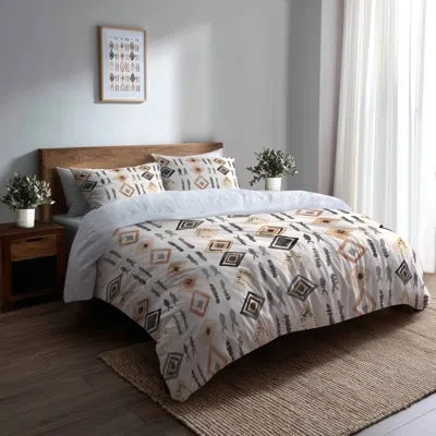 Design Art Moroccan Bedding Set - Classic Boho Tribal Lines Boho Duvet Cover And Throw Pillow Set In Black;orange