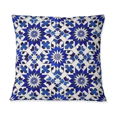 Design Art Moroccan Mosaic Ii - Tiles Throw Pillow In Blue;white
