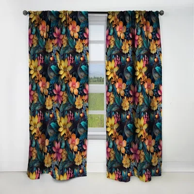 Design Art Moroccan Oasis Ii Botanical Pattern - Floral Curtain - Blackout Floral Curtain - 1 Panels In Blue