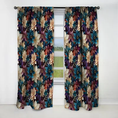 Design Art Moroccan Oasis Ii Botanical Pattern Ii - Floral Curtain - Blackout Floral Curtain - 1 Panels In Blue