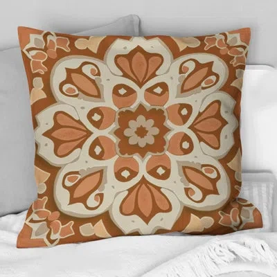 Design Art Moroccan Tiles In Earth Tones Ii - Abstract Tile Printed Throw Pillow In Brown;beige