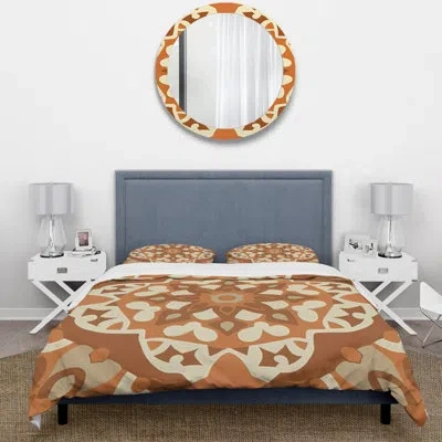 Design Art Moroccan Tiles In Earth Tones Iii - Abstract Duvet Cover Set - Microfiber Polyester In Brown;beige