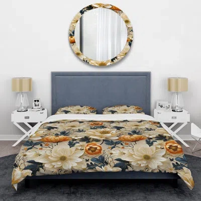 Design Art Mosaic Inspired Floral Serenity I Duvet Cover Set In Beige;orange