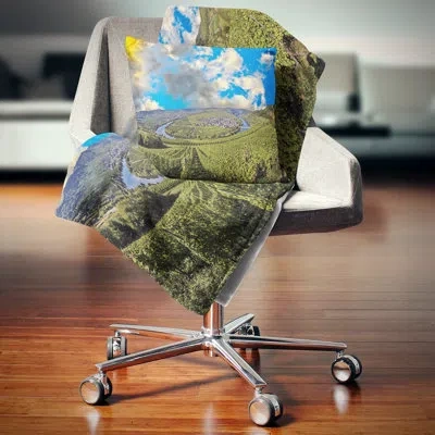Design Art Moselle River Loop In Trittenheim - Landscape Printed Pillow In Blue;black;brown;green;red;yellow