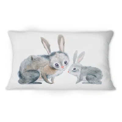 Design Art Mother Rabbit And Baby Rabbit -1 Traditional Printed Throw Pillow