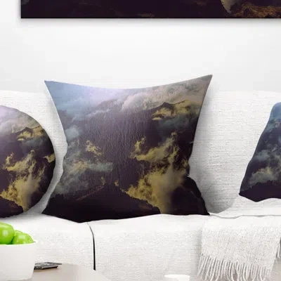 Design Art Mountain Above The Clouds View - Landscape Printed Pillow In White