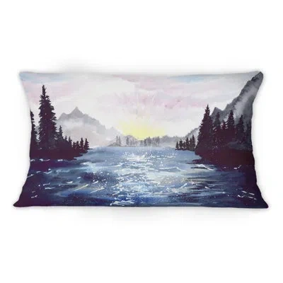 Design Art Mountain Landscape With Forest Of Tall Firs - Traditional Printed Throw Pillow 1