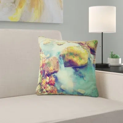 Design Art Mountain River With Stones - Sea & Shore Printed Pillow In Blue