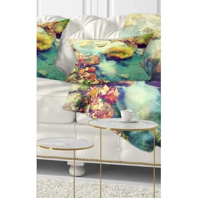 Design Art Mountain River With Stones - Sea & Shore Printed Throw Pillow