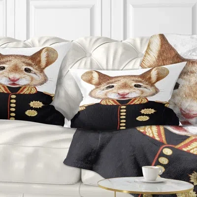 Design Art Mouse In Military Uniform - Animal Printed Throw Pillow In Black;brown