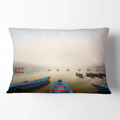 Design Art Moving Boats In Mountain Lake - Boats Printed Throw Pillow