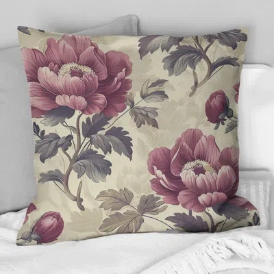 Design Art Mulberry Beige Farmhouse Flowers - Farmhouse Pillow In Beige;pink