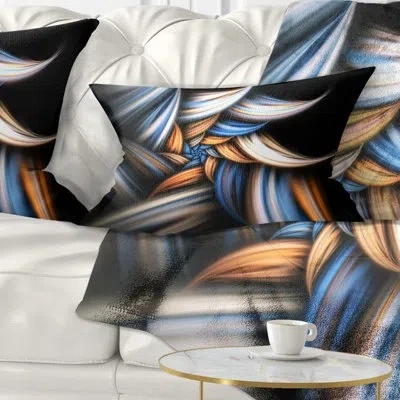 Design Art Multi Color Fractal Floral Pattern In Black - Floral Printed Throw Pillow