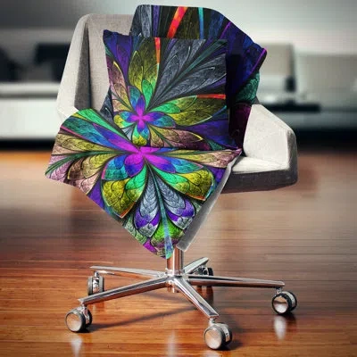 Design Art Multi Color Fractal Flower Pattern - Floral Printed Pillow In Blue;black;brown;green;red;yellow
