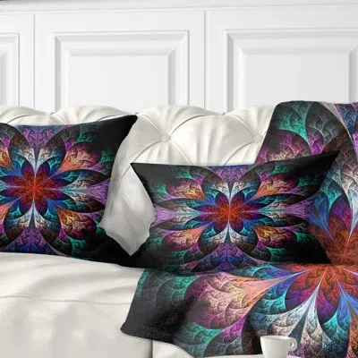 Design Art Multi Color Fractal Flower Pattern - Floral Printed Throw Pillow