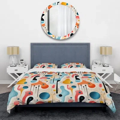 Design Art Multiclor Mid Century Geometric Pattern I Bedding In Green;orange