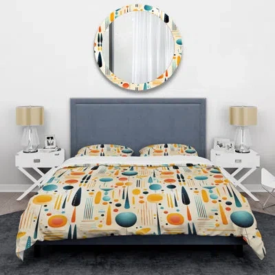 Design Art Multiclor Mid Century Geometric Pattern Ii Bedding In Green;yellow