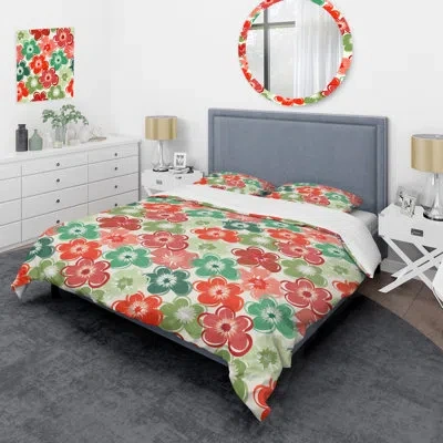 Design Art Multicolor Abstract Flower - Floral Duvet Cover Set - Microfiber Polyester In Red,green