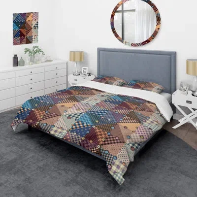Design Art Multicolor Abstract Patchwork - Abstract Duvet Cover Set - Microfiber Polyester In Brown,blue