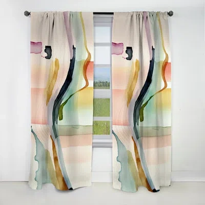 Design Art Multi-color Abstract Waves Iii - Minimalism Curtain - Blackout Abstract Curtain - 1 Panels In Green;orange