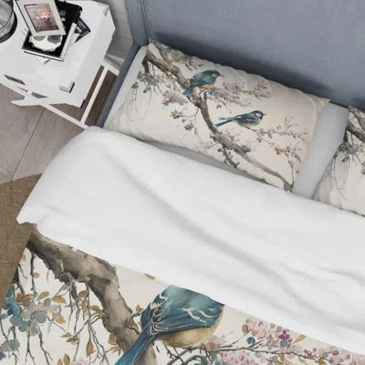 Design Art Multicolor Birds On Plum Blossoms Tree Xiii Beddingmicrofiber / Polyester Duvet Cover Set In Blue;beige