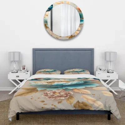 Design Art Multi-color Blooming Flowers I - Floral Duvet Cover Set - Microfiber Polyester In Blue;pink