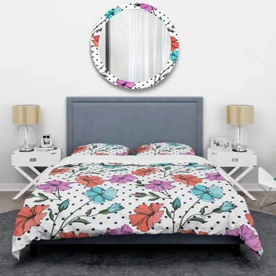Design Art Multicolor Botanical Flowers - Floral Duvet Cover Set - Microfiber Polyester In White,red,blue