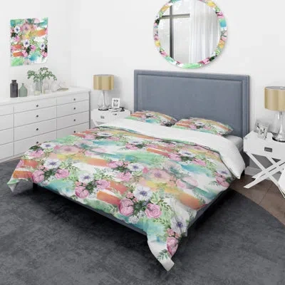 Design Art Multicolor Bouquet Flowers - Floral Duvet Cover Set - Microfiber Polyester