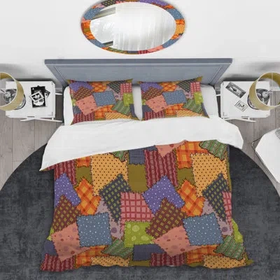 Design Art Multicolor Box Patchwork - Patterned Duvet Cover Set In Green,blue,organe