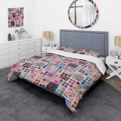 Design Art Multicolor Boxes Patchwork Duvet Cover Set In Blue,pink,brown