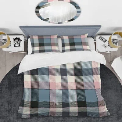 Design Art Multicolor Checked Tartan - Abstract Duvet Cover Set - Microfiber Polyester In Gray,blue,pink