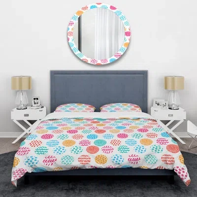 Design Art Multicolor Circle Dots - Abstract Duvet Cover Set - Microfiber Polyester In Blue,pink,orange