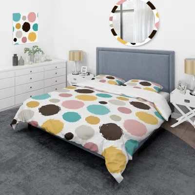 Design Art Multicolor Circle Pattern - Abstract Duvet Cover Set - Microfiber Polyester In Blue,white