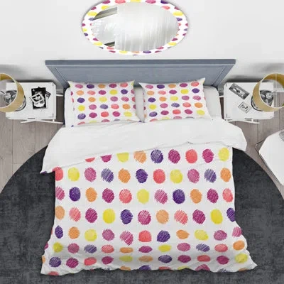 Design Art Multicolor Circle Pattern - Abstract Duvet Cover Set - Microfiber Polyester In White,purple,pink