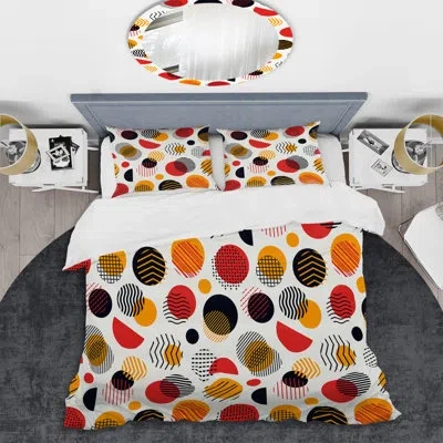 Design Art Multicolor Circle Pattern Ii - Abstract Duvet Cover Set - Microfiber Polyester In White,red,black