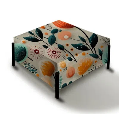 Design Art Multicolor Contemporary Floral Pattern - Floral Large Square Ottoman In Orange;teal