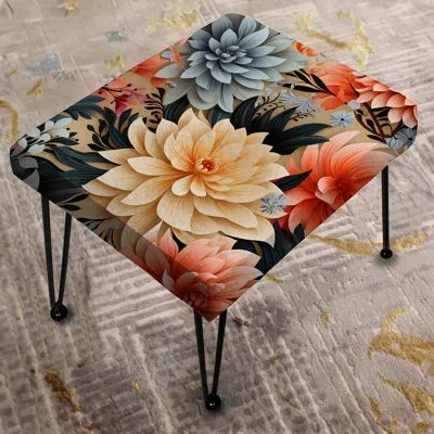 Design Art Multicolor Contemporary Fusion Floral Pattern - Floral Rectangle Ottoman In Gray