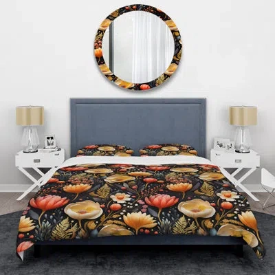 Design Art Multicolor Contemporary Fusion Floral Pattern Iii - Floral Duvet Cover Set In Yellow;pink