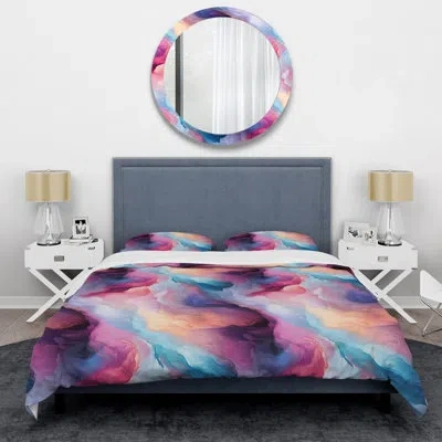 Design Art Multicolor Cosmic Marble Nebula Duvet Cover Set In Blue;pink