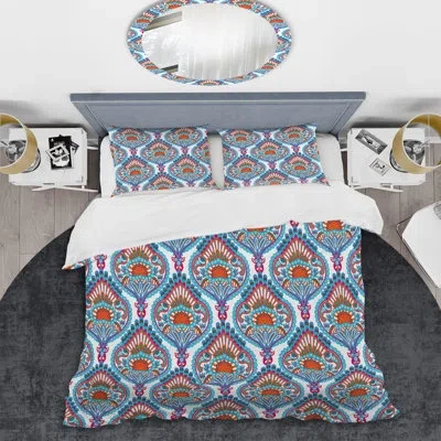 Design Art Multicolor Damask - Abstract Duvet Cover Set - Microfiber Polyester In Blue,white