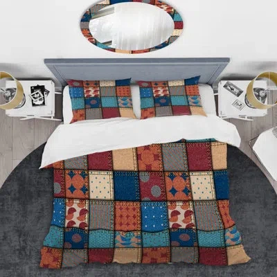 Design Art Multicolor Denim Patchwork - Abstract Duvet Cover Set - Microfiber Polyester In Multi Color