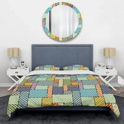 Design Art Multicolor Dots Patchwork - Patterned Duvet Cover Set In Blue,green