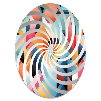 Design Art Multicolor Eclectic Geometric Diversity Iv - Vortex Decorative Mirror Oval In Blue