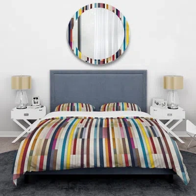 Design Art Multicolor Elegant Striped Pattern Duvet Cover Set In Brown;beige