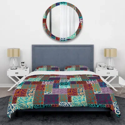 Design Art Multicolor Ethnic Patchwork - Abstract Duvet Cover Set - Microfiber Polyester In Blue,purple