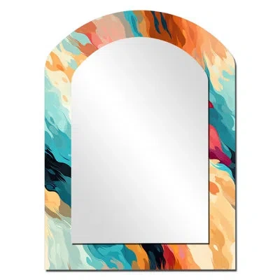 Design Art Multicolor Feather Fury - Abstract Arch Decorative Mirror, Modern Asymmetrical Large Wall Mirror, Pr In Blue;red;orange;yellow;purple
