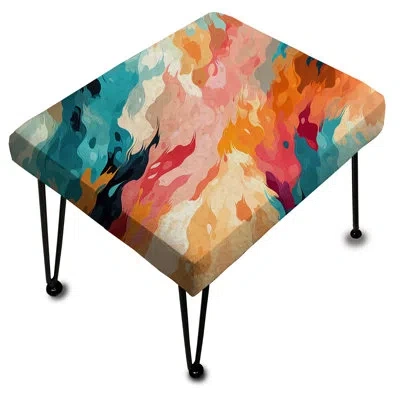 Design Art Multicolor Feather Fury - Abstract Rectangle Ottoman In Multi-color