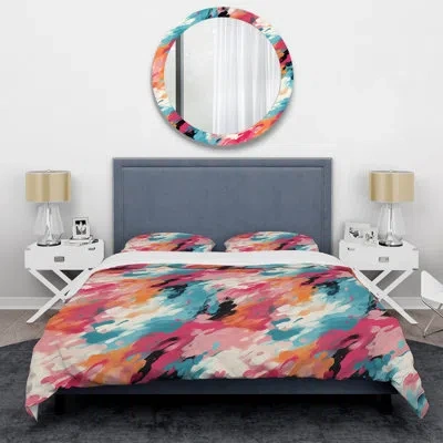 Design Art Multicolor Feather Fury Ii Duvet Cover Set In Blue;pink;orange;magenta;multicolor