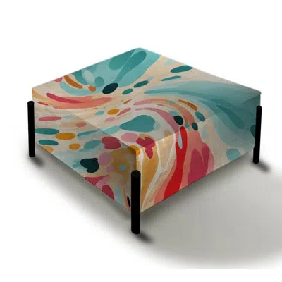 Design Art Multicolor Feather Fury Iii - Abstract Large Square Ottoman In Teal;multi-color