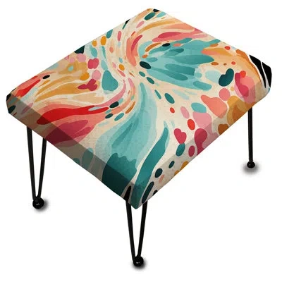 Design Art Multicolor Feather Fury Iii - Abstract Rectangle Ottoman In Multi-color